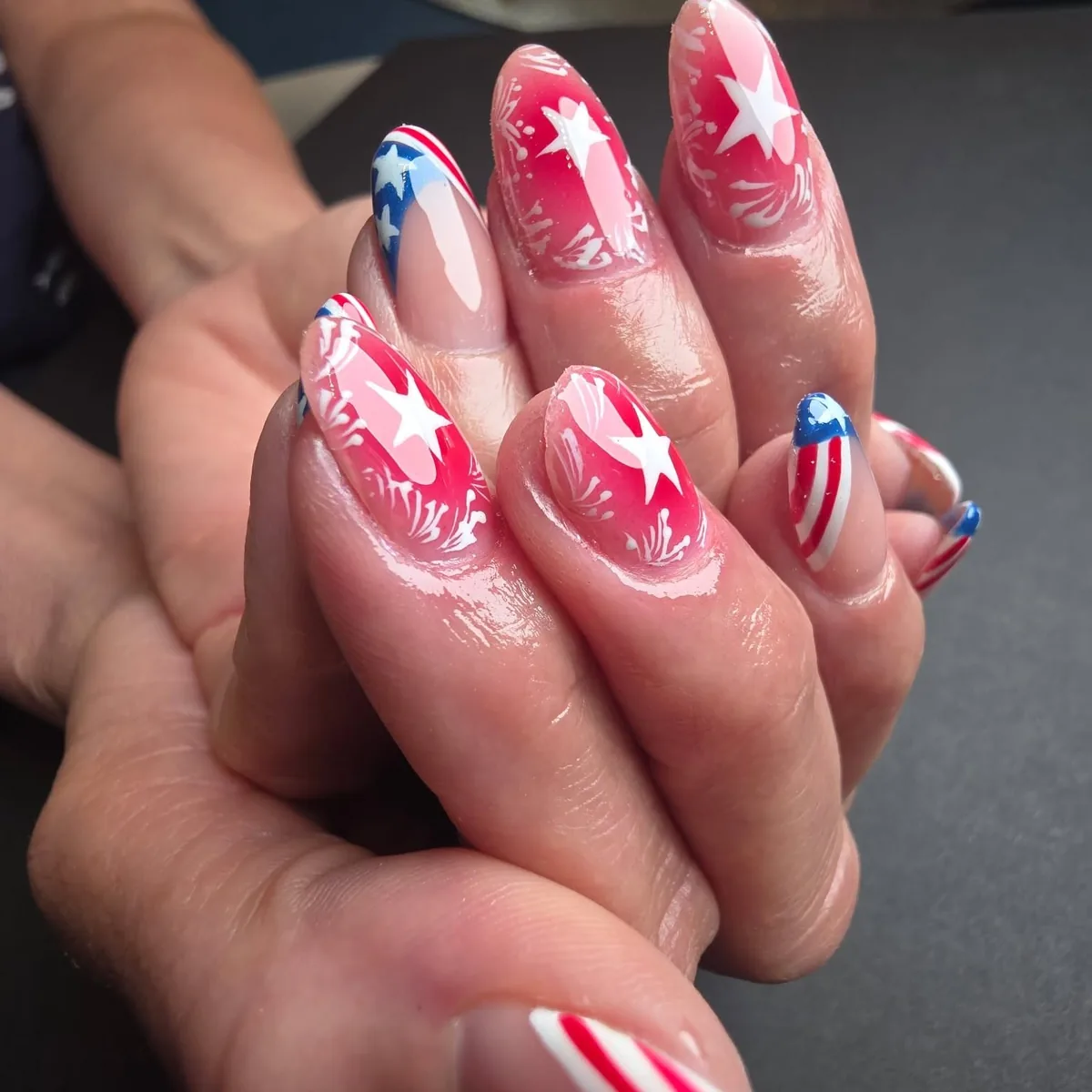 Red, white and blue star nail art