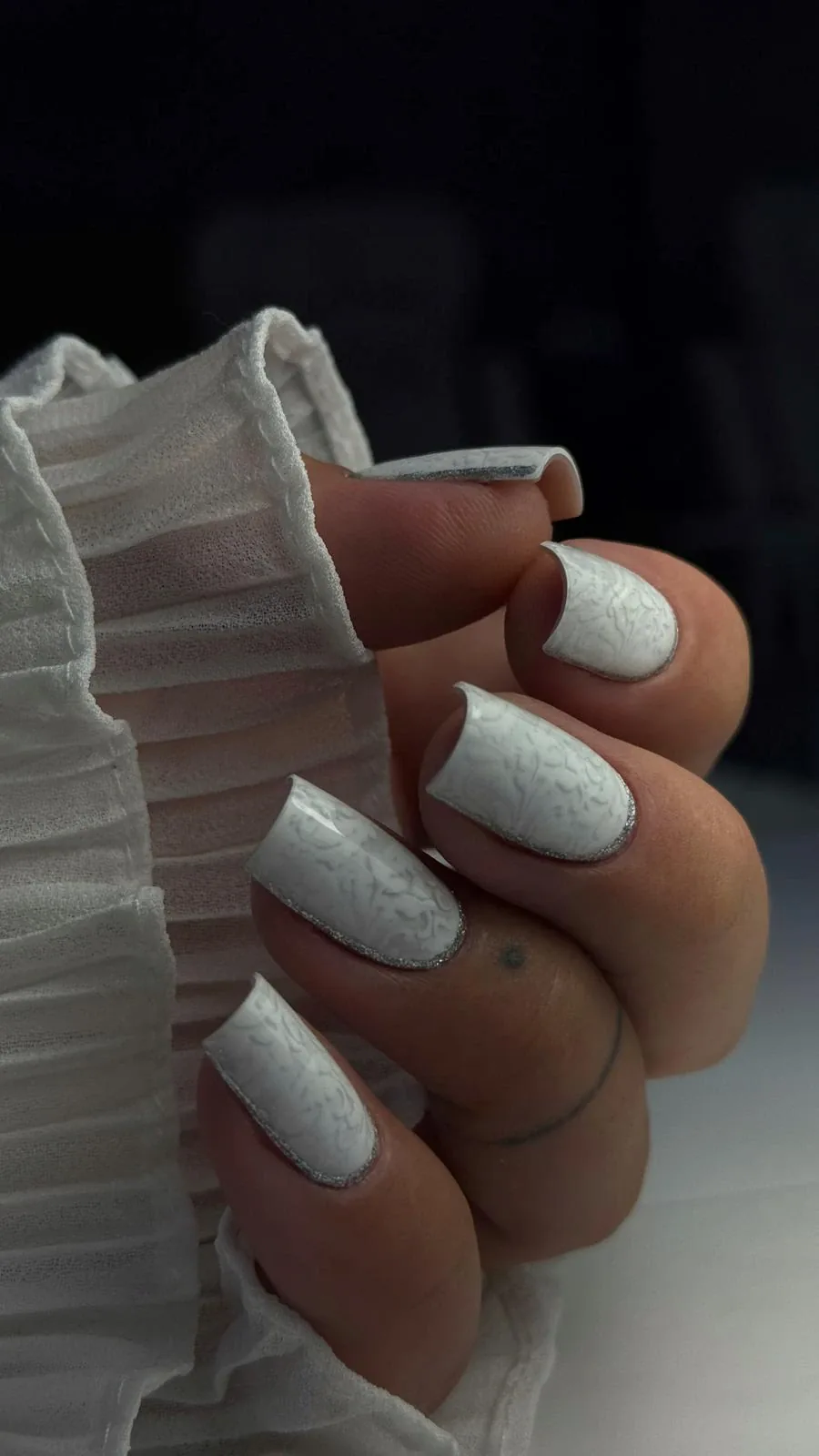 White square nails with fine glitter